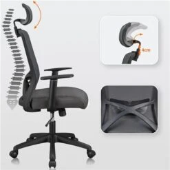 Yaheetech Sedia Da Ufficio Scrivania Ergonomica Schienale Alto Reclinabile Con Poggiatesta Regolabile In Rete Traspirante Girevole A Rotelle Portata 136 Kg Scuro Grigio -Armonia Casa 35324282 4