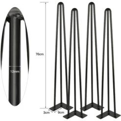 Gambe Per Tavolo A Forcina - Set Di Gambe Per Tavolo A Forcina (4 Pezzi) - 76 Cm - Nero - 3 Rami -Armonia Casa 35538824 4