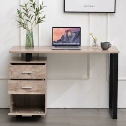 Scrivania Con Cassettiera Tavolo Porta Pc Computer Acciaio Legno Ufficio Quercia -Armonia Casa 35843738 4