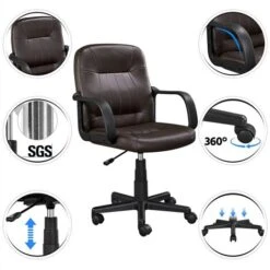 Yaheetech Sedia Da Ufficio Scrivania Girevole Ergonomica In Ecopelle Imbottita Altezza Regolabile Con Braccioli E Ruote Marrone -Armonia Casa 36007142 3