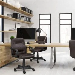 Yaheetech Sedia Da Ufficio Scrivania Girevole Ergonomica In Ecopelle Imbottita Altezza Regolabile Con Braccioli E Ruote Marrone -Armonia Casa 36007142 5