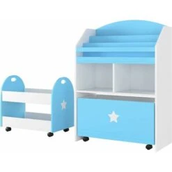 Homfa Set Di 2 Ripiani Portaoggetti Per Bambini Ripiano Con Cassetto 2 Scomparti 3 Scomparti Pensili Carrello Blu Bianco 60 X 30 X 86,5 Cm 49,5 X 30 X 44 Cm