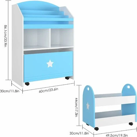Homfa Set Di 2 Ripiani Portaoggetti Per Bambini Ripiano Con Cassetto 2 Scomparti 3 Scomparti Pensili Carrello Blu Bianco 60 X 30 X 86,5 Cm 49,5 X 30 X 44 Cm 2 Homfa Set Di 2 Ripiani Portaoggetti Per Bambini Ripiano Con Cassetto 2 Scomparti 3 Scomparti Pensili Carrello Blu Bianco 60 X 30 X 86,5 Cm 49,5 X 30 X 44 Cm - immagine 2