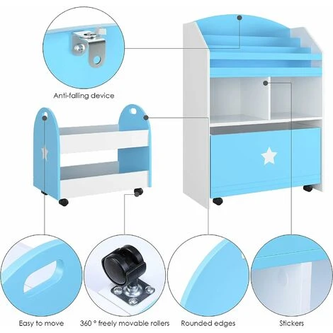 Homfa Set Di 2 Ripiani Portaoggetti Per Bambini Ripiano Con Cassetto 2 Scomparti 3 Scomparti Pensili Carrello Blu Bianco 60 X 30 X 86,5 Cm 49,5 X 30 X 44 Cm 3 Homfa Set Di 2 Ripiani Portaoggetti Per Bambini Ripiano Con Cassetto 2 Scomparti 3 Scomparti Pensili Carrello Blu Bianco 60 X 30 X 86,5 Cm 49,5 X 30 X 44 Cm - immagine 3