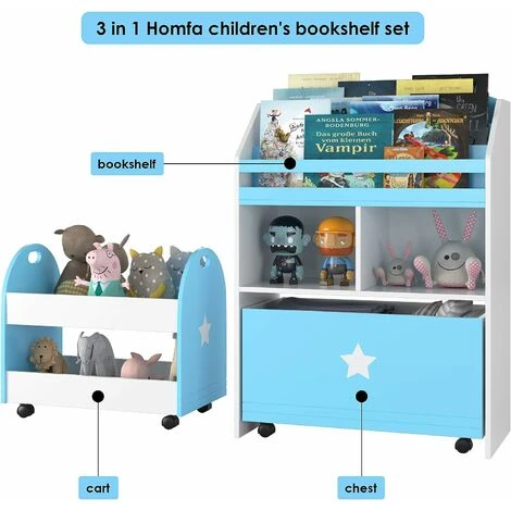 Homfa Set Di 2 Ripiani Portaoggetti Per Bambini Ripiano Con Cassetto 2 Scomparti 3 Scomparti Pensili Carrello Blu Bianco 60 X 30 X 86,5 Cm 49,5 X 30 X 44 Cm 4 Homfa Set Di 2 Ripiani Portaoggetti Per Bambini Ripiano Con Cassetto 2 Scomparti 3 Scomparti Pensili Carrello Blu Bianco 60 X 30 X 86,5 Cm 49,5 X 30 X 44 Cm - immagine 4