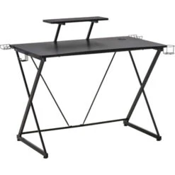 HOMCOM Scrivania Gaming, Con Ripiano Per Monitor E Supporti, Nero