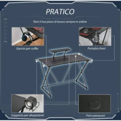 HOMCOM Scrivania Gaming, Con Ripiano Per Monitor E Supporti, Nero -Armonia Casa 36606785 4