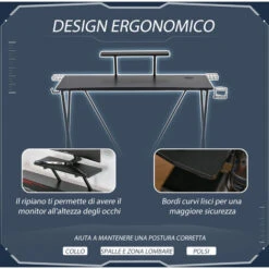 HOMCOM Scrivania Gaming, Con Ripiano Per Monitor E Supporti, Nero -Armonia Casa 36606785 5
