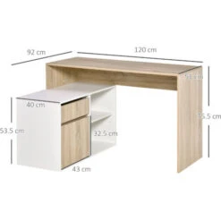 HOMCOM Scrivania Salvaspazio Angolare, Per Computer In Legno, Rovere E Bianco -Armonia Casa 36606838 3