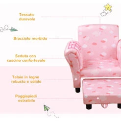 HOMCOM Poltroncina Imbottita Per Bambini Con Poggiapiedi Estraibile-Rosa -Armonia Casa 36606919 5