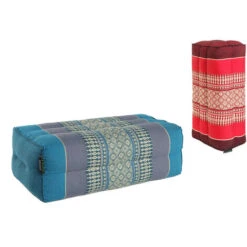 STANDARD - Set Di 2 Cuscini Standard Zafu Yoga E Meditazione - Kapok 100% Naturale Ad Alta Densità - Comfort E Fermezza - Stabilità Del Sedile - Rosso Bordeaux / Turchese