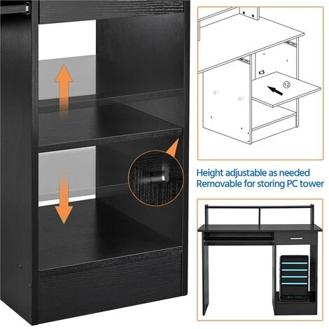 Yaheetech Scrivania Per Computer Fisso Pc Con Porta Tastiera Scorrevole Mensola Cassetto Da Ufficio Studio Salvaspazio 106 X 50 X 94 Cm Nera 4 Yaheetech Scrivania Per Computer Fisso Pc Con Porta Tastiera Scorrevole Mensola Cassetto Da Ufficio Studio Salvaspazio 106 X 50 X 94 Cm Nera - immagine 4