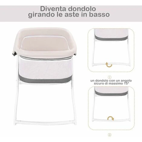 Lettino Da Viaggio Culla Neonato Per Nascita Culla Fianco Letto Con Funzione Dondolo, Imbottito Con Materassino Lavabile, Con Borsa Per Trasporto, Grigio, 94x56x70cm (Grigio) 3 Lettino Da Viaggio Culla Neonato Per Nascita Culla Fianco Letto Con Funzione Dondolo, Imbottito Con Materassino Lavabile, Con Borsa Per Trasporto, Grigio, 94x56x70cm (Grigio) - immagine 3