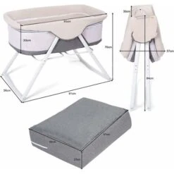 Lettino Da Viaggio Culla Neonato Per Nascita Culla Fianco Letto Con Funzione Dondolo, Imbottito Con Materassino Lavabile, Con Borsa Per Trasporto, Grigio, 94x56x70cm (Grigio) 8 Lettino Da Viaggio Culla Neonato Per Nascita Culla Fianco Letto Con Funzione Dondolo, Imbottito Con Materassino Lavabile, Con Borsa Per Trasporto, Grigio, 94x56x70cm (Grigio) -Armonia Casa 37329725 4