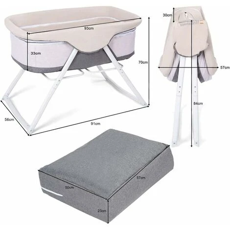 Lettino Da Viaggio Culla Neonato Per Nascita Culla Fianco Letto Con Funzione Dondolo, Imbottito Con Materassino Lavabile, Con Borsa Per Trasporto, Grigio, 94x56x70cm (Grigio) 4 Lettino Da Viaggio Culla Neonato Per Nascita Culla Fianco Letto Con Funzione Dondolo, Imbottito Con Materassino Lavabile, Con Borsa Per Trasporto, Grigio, 94x56x70cm (Grigio) - immagine 4