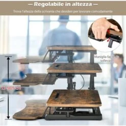 Supporto PC Portatile, Tavolino Porta Computer E Tastiera, Con Altezza Regolabile, Tavolino A 2 Ripiani Per Laptop Da Letto, 80x64x(11-50,5) Cm (Marrone) -Armonia Casa 37944544 4