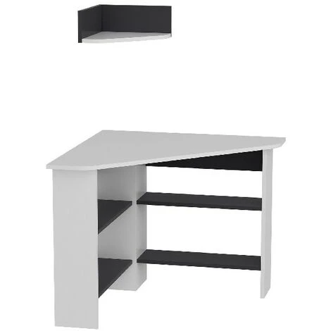 Scrivania Tuzzy - Angolare Salvaspazio - Con Ripiani, Mensola - Da Studio, Camera - Bianco, Antracite In Legno, 90 X 90 X 74 Cm 5 Scrivania Tuzzy - Angolare Salvaspazio - Con Ripiani, Mensola - Da Studio, Camera - Bianco, Antracite In Legno, 90 X 90 X 74 Cm - immagine 5
