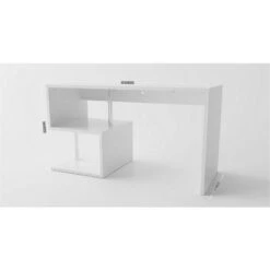 Dmora Scrivania Moderna Ad Esse Per Ufficio E Studio Con Scaffale, Made In Italy, Tavolo Da Computer, Scrittoio Porta PC, Cm 140x60h78, Colore Bianco Lucido, Con Imballo Rinforzato -Armonia Casa 39027529 3
