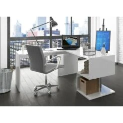 Dmora Scrivania Ad Angolo Per Ufficio E Studio Con Scaffale, Made In Italy, Tavolo Da Computer, Scrittoio Porta PC, Cm 160x60h78, Colore Bianco Lucido, Con Imballo Rinforzato -Armonia Casa 39027740 4