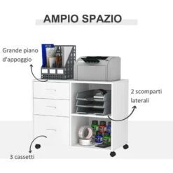 HOMCOM Mobile Da Ufficio Multiuso Con Ripiani Cassetti In Legno - Bianco -Armonia Casa 39507287 4
