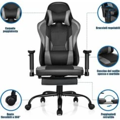 Sedia Da Gaming In Stile Gara, Sedia Da Gioco Con Altezza Regolabile E Poggiapiedi Retrattile, Sedia Reclinabile Con Schienale Alto (Nero) -Armonia Casa 39665875 4