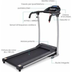 Tapis Roulant Elettrico Pieghevole, Tapis Roulant Con Schermo E Monitor Pulsazioni, 1-12 Km/h, Nero -Armonia Casa 39665919 5
