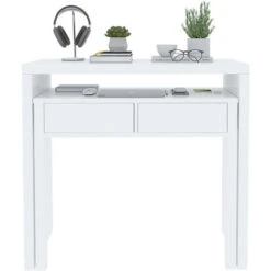 Scrivania Allungabile Con 2 Cassetti Tavolo Consolle Estensibile Studio Salvaspazio Con Ripiano Ideale Disegno Soggiorno Camera Salotto Ingresso Corridoio 99 X 88 X 36 Cm (Bianco) -Armonia Casa 39696589 5