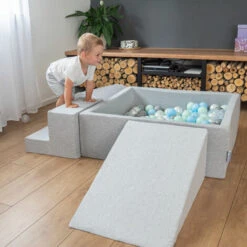 KiddyMoon Area Di Gioco In Schiuma Con Quadrato Piscina Di Palline (200 Palline) Per Bambini, Grigioch:Bianco/Grigio/Menta -Armonia Casa 39781532 5