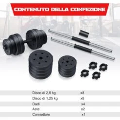 GOPLUS 2 In 1 Set Di Manubri Regolabili Per Allenamento Fitness Manubri Combinati Pesi Bilanciere Da 30kg Con Barra Di Collegamento E 16 Dischi, 8 X 2,5 Kg E 8 X 1,25KG 7 GOPLUS 2 In 1 Set Di Manubri Regolabili Per Allenamento Fitness Manubri Combinati Pesi Bilanciere Da 30kg Con Barra Di Collegamento E 16 Dischi, 8 X 2,5 Kg E 8 X 1,25KG -Armonia Casa 40013203 3