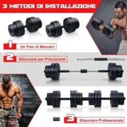 GOPLUS 2 In 1 Set Di Manubri Regolabili Per Allenamento Fitness Manubri Combinati Pesi Bilanciere Da 30kg Con Barra Di Collegamento E 16 Dischi, 8 X 2,5 Kg E 8 X 1,25KG 8 GOPLUS 2 In 1 Set Di Manubri Regolabili Per Allenamento Fitness Manubri Combinati Pesi Bilanciere Da 30kg Con Barra Di Collegamento E 16 Dischi, 8 X 2,5 Kg E 8 X 1,25KG -Armonia Casa 40013203 4