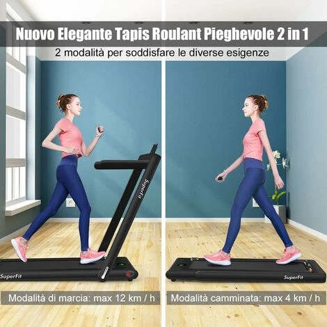 Tapis Roulant Elettrico Pieghevole, Velocit¨¤ Regolabile 1-12 Km/h, Altoparlante Bluetooth E Display A LED, Con Telecomando E Supporto Per Telefono, Portata 120 Kg 2 Tapis Roulant Elettrico Pieghevole, Velocit¨¤ Regolabile 1-12 Km/h, Altoparlante Bluetooth E Display A LED, Con Telecomando E Supporto Per Telefono, Portata 120 Kg - immagine 2
