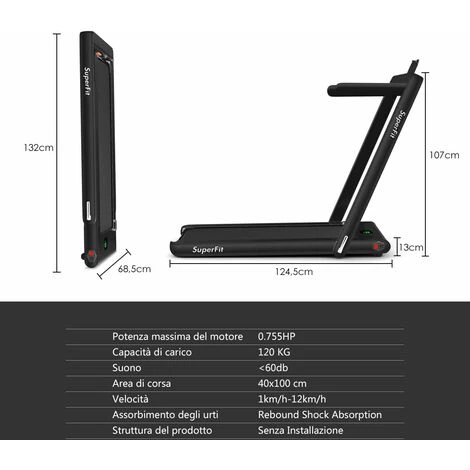 Tapis Roulant Elettrico Pieghevole, Velocit¨¤ Regolabile 1-12 Km/h, Altoparlante Bluetooth E Display A LED, Con Telecomando E Supporto Per Telefono, Portata 120 Kg 3 Tapis Roulant Elettrico Pieghevole, Velocit¨¤ Regolabile 1-12 Km/h, Altoparlante Bluetooth E Display A LED, Con Telecomando E Supporto Per Telefono, Portata 120 Kg - immagine 3