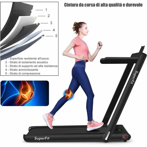 Tapis Roulant Elettrico Pieghevole, Velocit¨¤ Regolabile 1-12 Km/h, Altoparlante Bluetooth E Display A LED, Con Telecomando E Supporto Per Telefono, Portata 120 Kg 4 Tapis Roulant Elettrico Pieghevole, Velocit¨¤ Regolabile 1-12 Km/h, Altoparlante Bluetooth E Display A LED, Con Telecomando E Supporto Per Telefono, Portata 120 Kg - immagine 4