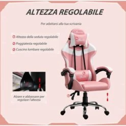 Vinsetto Sedia Da Gaming Ergonomica Con Altezza Regolabile E Reclinabile - Rosa -Armonia Casa 40078363 4