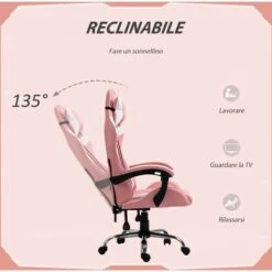 Vinsetto Sedia Da Gaming Ergonomica Con Altezza Regolabile E Reclinabile - Rosa -Armonia Casa 40078363 5