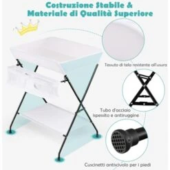 COSTWAY Fasciatoio Pieghevole, Fasciatoio Portatile Da Viaggio, 80x67x103 Cm, Bagnetto Fasciatoio Neonato Con Organizer E Ripiano, 0-12 Mesi (Bianco) -Armonia Casa 40461296 3