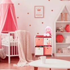 Relaxdays Scaffale Per Giocattoli Con 3 Scatole, Bambini Bambine Design Swan Princess HBT 89x27,5x30 Cm, Bianco/Rosso -Armonia Casa 40994566 3