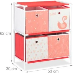 Relaxdays Scaffale Per Giocattoli Con 4 Scatole, Per Bambini Bambine Design Swan Princess HBT: 62x53x30 Cm, Bianco/Rosso -Armonia Casa 40994567 4