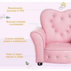 HOMCOM Poltroncina Per Bambini Imbottita, Poltrona Per Cameretta Con Rivestimento In PVC E Struttura In Legno, 59x41.5x49cm, Rosa -Armonia Casa 41949734 4