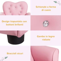 HOMCOM Poltroncina Per Bambini Imbottita, Poltrona Per Cameretta Con Rivestimento In PVC E Struttura In Legno, 59x41.5x49cm, Rosa -Armonia Casa 41949734 5