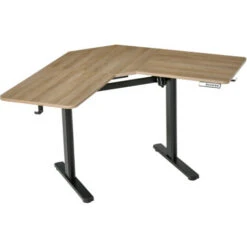 Vinsetto Scrivania Angolare Sollevabile A 4 Altezze Con Regolazione Elettrica, Alluminio E MDF, 167x101x72-122cm, Colore Legno
