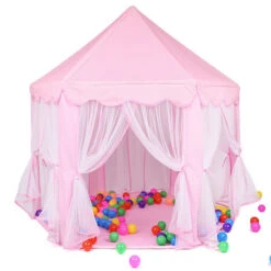 Tenda Da Gioco Per Bambini, Tenda Da Gioco, Con Rete, Tenda Da Interno Ed Esterno Del Castello Della Principessa, Per Un Massimo Di 3 Bambini, 140 X 120 X 135 Cm, Rosa -Armonia Casa 42188313 3