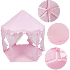 Tenda Da Gioco Per Bambini, Tenda Da Gioco, Con Rete, Tenda Da Interno Ed Esterno Del Castello Della Principessa, Per Un Massimo Di 3 Bambini, 140 X 120 X 135 Cm, Rosa -Armonia Casa 42188313 5