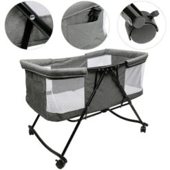 Culla Portatile Pieghevole Da Viaggio Con Zanzariera 0-2 Anni 60 Kg Grigio 106 92 55 Cm -Armonia Casa 42188411 3