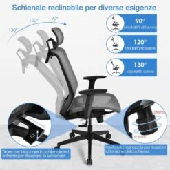 Sedia Girevole Da Ufficio, Sedia Ergonomica A Rete Con Schienale E Supporto Lombare Regolabili, Sedia Per Computer, Ideale Per Casa Ufficio Sala Riunioni (Grigio) -Armonia Casa 42473438 3