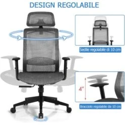 Sedia Girevole Da Ufficio, Sedia Ergonomica A Rete Con Schienale E Supporto Lombare Regolabili, Sedia Per Computer, Ideale Per Casa Ufficio Sala Riunioni (Grigio) -Armonia Casa 42473438 5