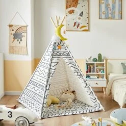 SoBuy Tenda Indiani Bambini Teepee Bambini Casette Bambini Tenda Per Bambini Casetta Da Giardino Per Bambini Modello Geometria OSS03-A03 -Armonia Casa 42844499 5