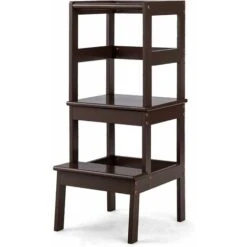 Sgabello Scala A 2 Gradini, Sgabello Per Bambini Con Barriera Di Protezione, Scaletta Con Buona Capacità Portante, Di Legno Di Pino, 36x40x90 Cm (Marrone)