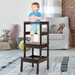 Sgabello Scala A 2 Gradini, Sgabello Per Bambini Con Barriera Di Protezione, Scaletta Con Buona Capacità Portante, Di Legno Di Pino, 36x40x90 Cm (Marrone) -Armonia Casa 43539061 4