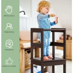 Sgabello Scala A 2 Gradini, Sgabello Per Bambini Con Barriera Di Protezione, Scaletta Con Buona Capacità Portante, Di Legno Di Pino, 36x40x90 Cm (Marrone) -Armonia Casa 43539061 5